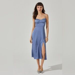 ASTR the Label Bustier Satin Midi Dress in Slate Blue